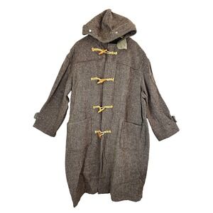 Vintage Polo Ralph Lauren Duffle Coat Mens XL Brown Tweed Wool Hooded USA 90s